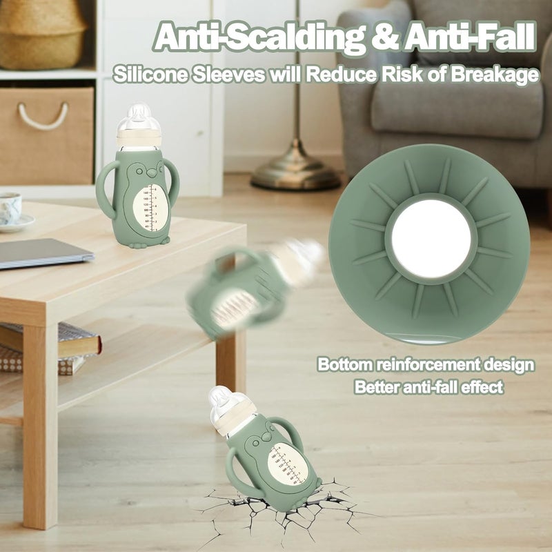 BUSOHA 3 Pack Silicone Sleeves for MAM Bottles - Baby Bottle Sleeves Compatible with MAM Glass Bottles Anti Breakage Baby Bottle Holder with Handle,9 OZ - Image 3